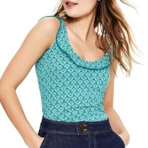 Boden Eleanor Jersey Knit Ruffle Neck Tank Top US 6 Ultramarine Teal Blue Green